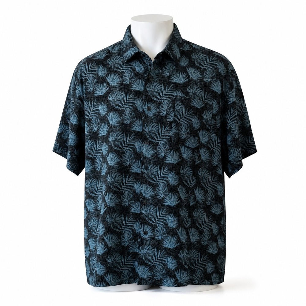 Nat Nast Mens XXL Silk Cotton Tropical Palm Leaf Print Short Sleeve Camp Shirt
